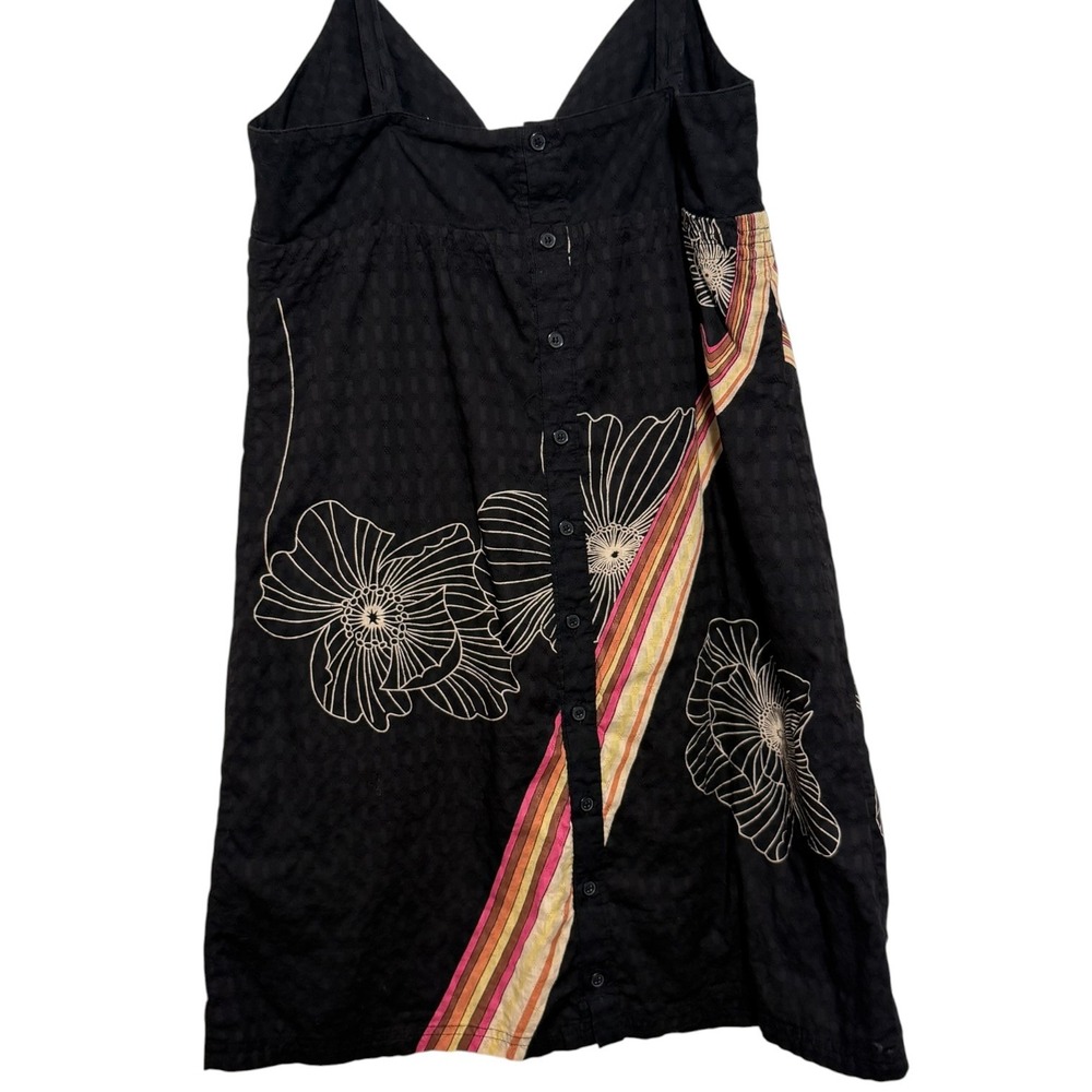 Roxy Vintage Y2K Retro Floral Mini Dress Black Cotton Button Back Women's Large - Picture 5 of 9